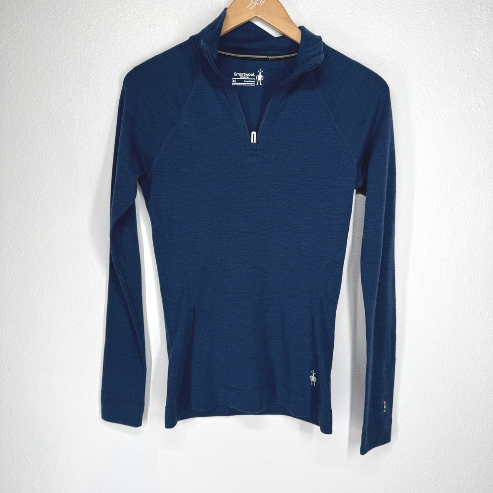 Smartwool Merino 250 Base Layer 1/4 Zip Pullover Navy Blue Womens XS Popover